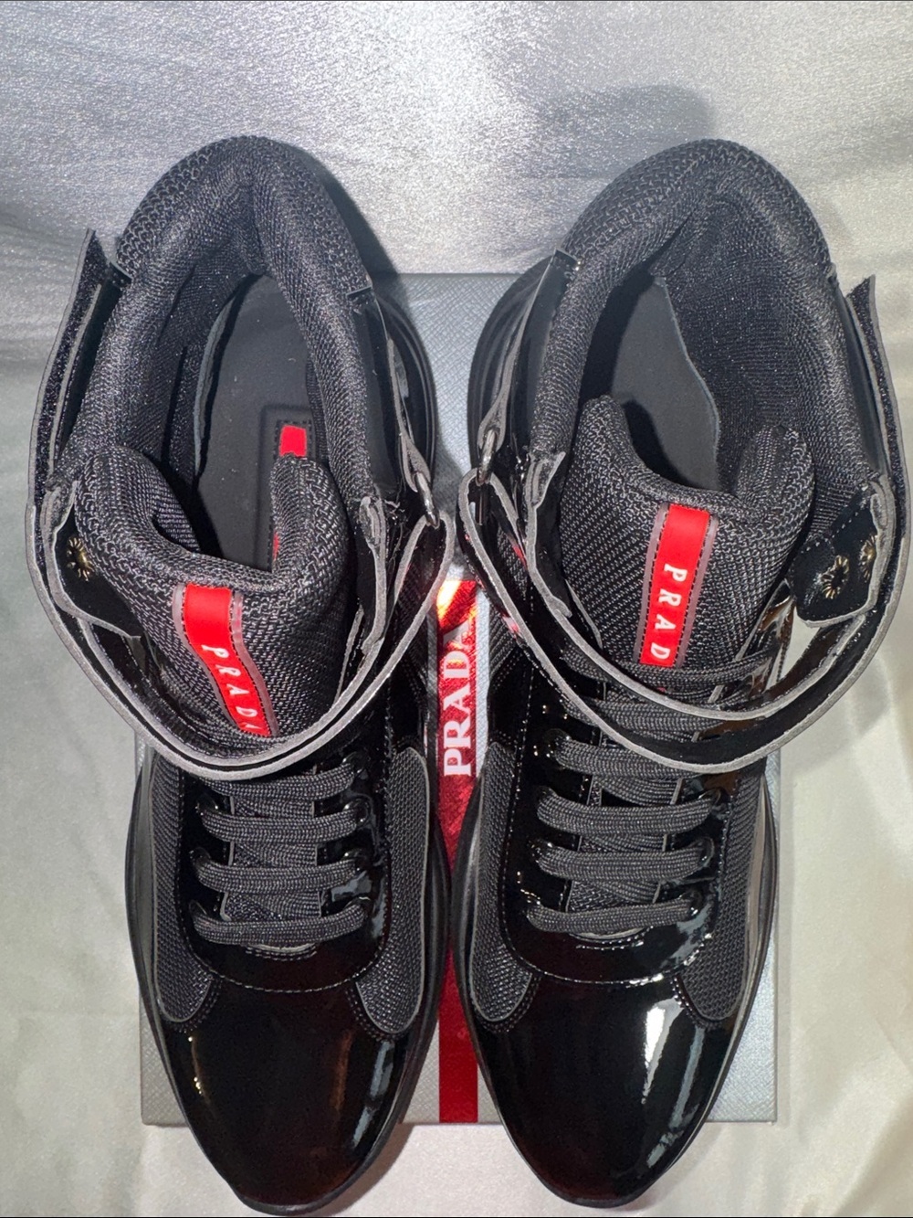 PRADA America's Cup high-top sneakers in black patent leather🔥New! - Picture 9 of 13